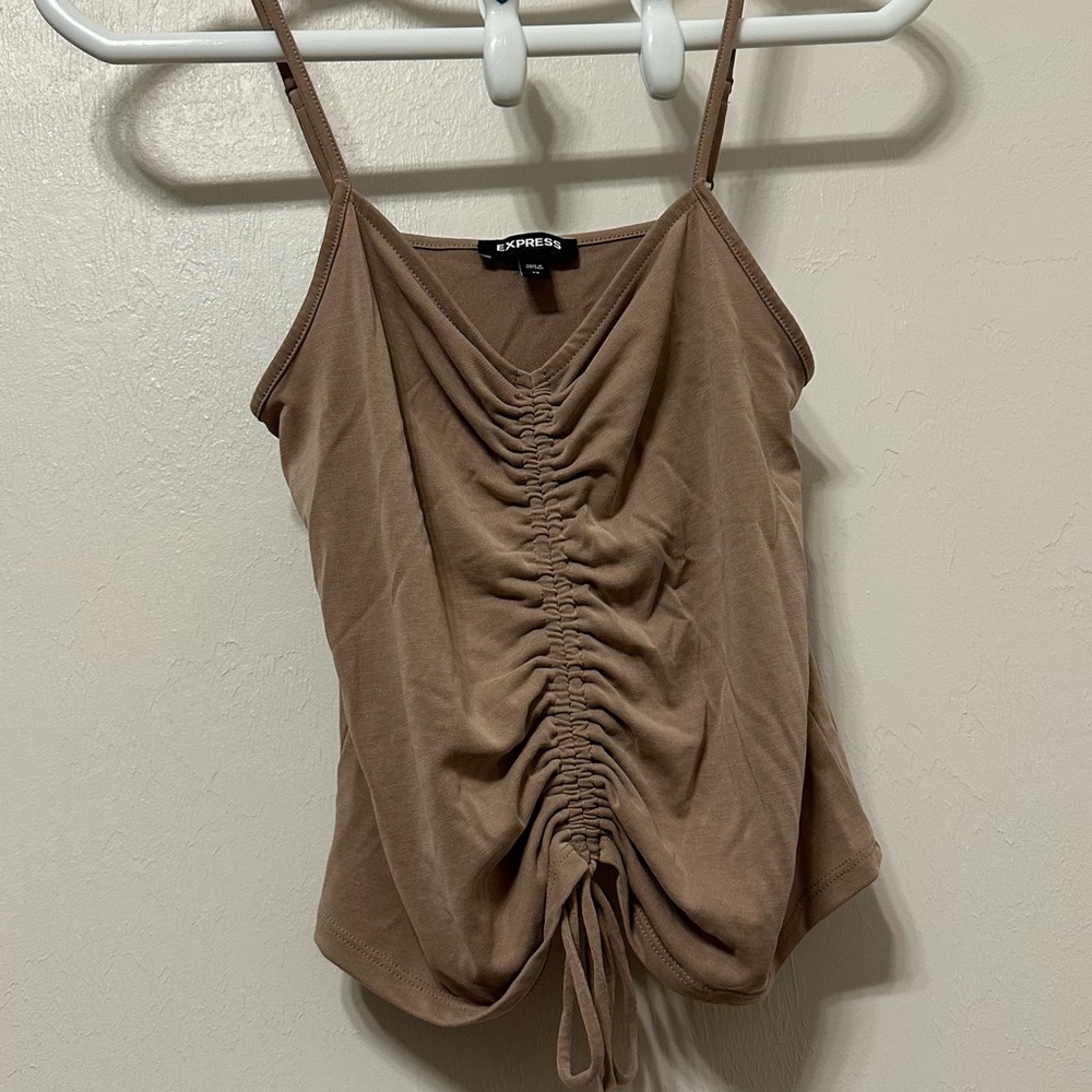 Express Brown Ruched Tie Front Camisole